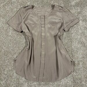 BOSCH Womens Top‎ Short Sleeve Button Up Shirt Blouse Taupe